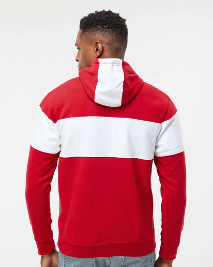 J. America Men's Varsity Fleece Colorblocked Hooded Sweatshirt 8644 #colormdl_Red