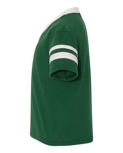 Augusta Sportswear Youth V-Neck Jersey with Striped Sleeves 361 #color_Dark Green/ White