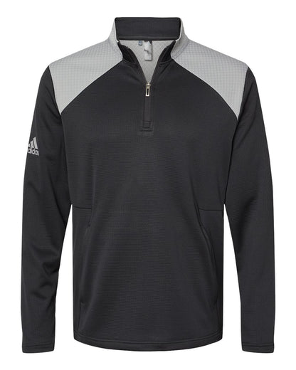Adidas Men's Textured Mixed Media Quarter-Zip Pullover A532 #color_Black/ Grey Three