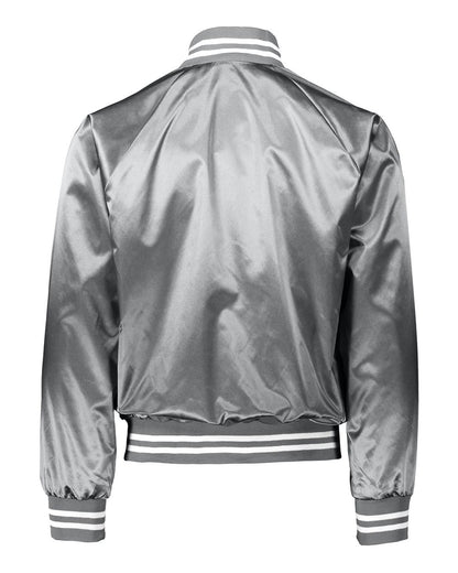 Augusta Sportswear Unisex Satin Baseball Jacket Striped Trim 3610 #color_Metallic Silver/ White