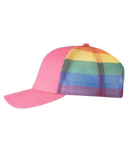 Kati Printed Mesh Trucker Cap S700M #color_Hot Pink/ Rainbow