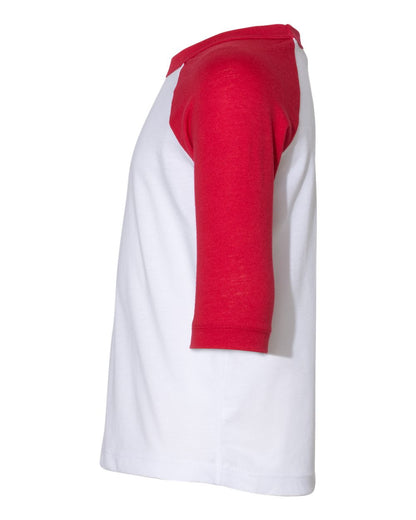 BELLA + CANVAS Toddler Three-Quarter Sleeve Baseball Tee 3200T #color_White/ Red