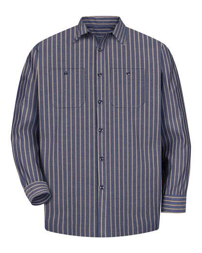 Red Kap Men's Industrial Long Sleeve Work Shirt SP14 #color_Navy/ Khaki Stripe