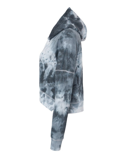 J. America Women's Crop Hooded Sweatshirt 8853 #color_Black Tie Dye