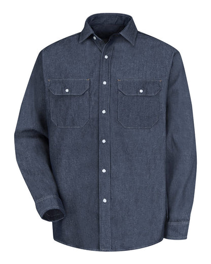 Red Kap Men's Tall Deluxe Denim Long Sleeve Shirt SD78T #color_Denim