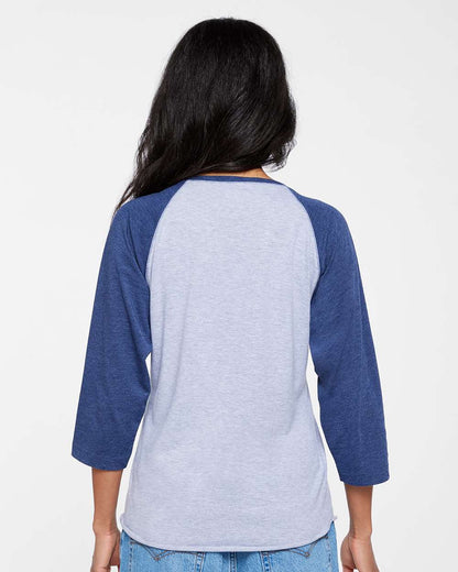 LAT Women's Baseball Fine Jersey Three-Quarter Sleeve Tee 3530 #colormdl_Vintage Heather/ Vintage True Navy