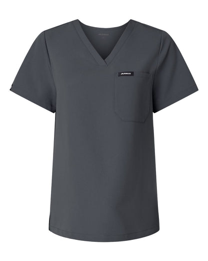 Jaanuu Women's Rhena Essential 1-Pocket Scrub V-Neck Top W10001 #color_Carbon Grey