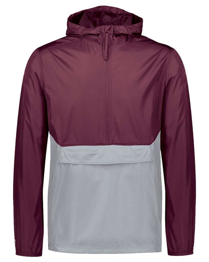 Holloway Men's Packable Quarter-Zip Jacket 229534 #color_Maroon/ Athletic Grey