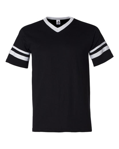 Augusta Sportswear V-Neck Jersey with Striped Sleeves 360 #color_Black/ White