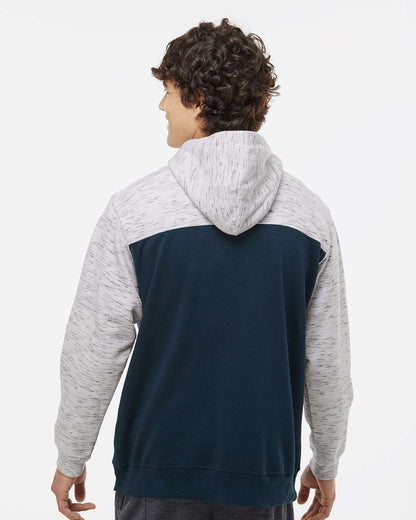 J. America Men's Mélange Fleece Colorblocked Hooded Sweatshirt 8676 #colormdl_Navy/ White