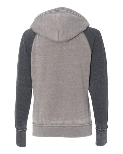 J. America Women's Zen Fleece Raglan Hooded Sweatshirt 8926 #color_Cement/ Dark Smoke