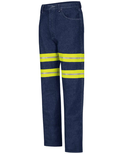 Red Kap Men's Enhanced Visibility Relaxed Fit Jeans PD60ED #color_Prewashed Indigo - Unhemmed