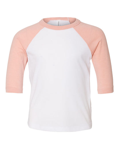 BELLA + CANVAS Toddler Three-Quarter Sleeve Baseball Tee 3200T #color_White/ Heather Peach