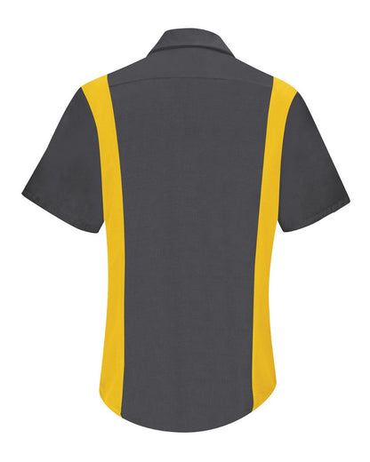Red Kap Women's Performance Plus Short Sleeve Shop Shirt with Oilblok Technology SY41 #color_Charcoal/ Yellow