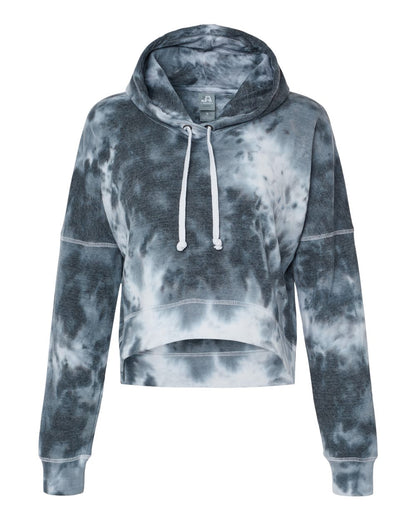 J. America Women's Crop Hooded Sweatshirt 8853 #color_Black Tie Dye