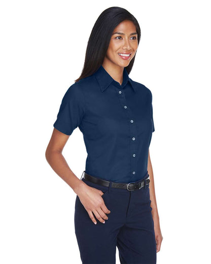 Harriton Women's Easy Blend™ Short Sleeve Twill Dress Shirt with Stain-Release M500SW #colormdl_Navy