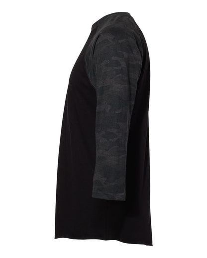 LAT Men's Baseball Fine Jersey Three-Quarter Sleeve Tee 6930 #color_Black/ Storm Camo