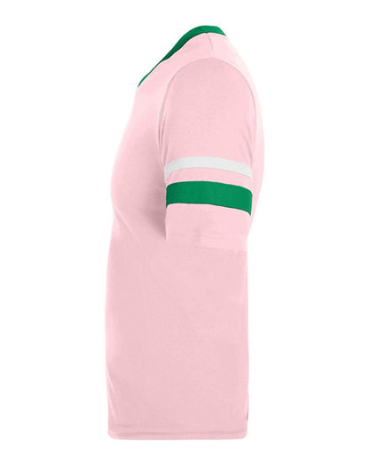 Augusta Sportswear V-Neck Jersey with Striped Sleeves 360 #color_Light Pink/ Kelly/ White