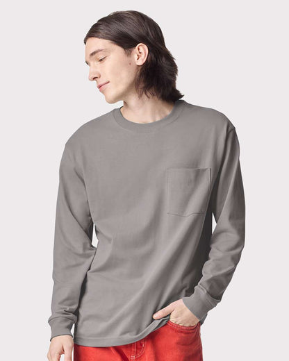 American Apparel Unisex Super Heavyweight Long Sleeve Pocket Tee 9410 #colormdl_Gravel