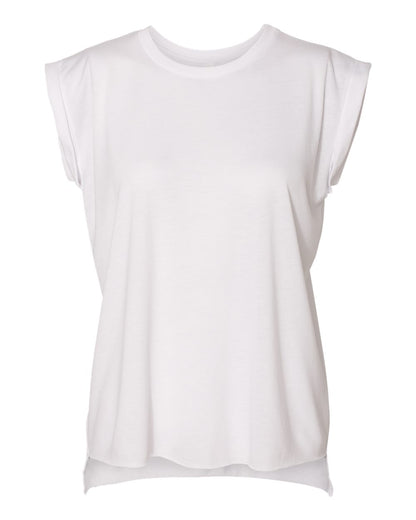 BELLA + CANVAS Women’s Flowy Rolled Cuffs Muscle Tee 8804 #color_White