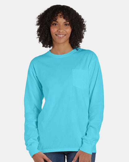 ComfortWash by Hanes Unisex Garment-Dyed Long Sleeve T-Shirt With a Pocket GDH250 #colormdl_Freshwater