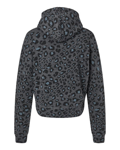 J. America Women's Crop Hooded Sweatshirt 8853 #color_Black Leopard Triblend