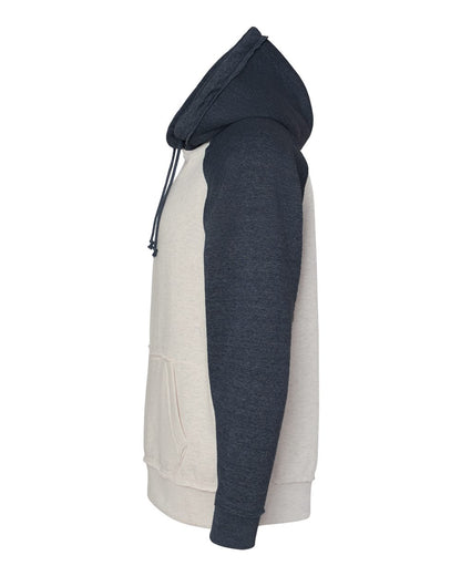J. America Men's Vintage Heather Hooded Sweatshirt 8885 #color_Oatmeal Heather/ Vintage Navy Heather