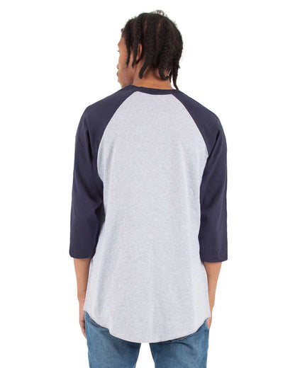 Shaka Wear Unisex Three-Quarter Sleeve Raglan T-Shirt SHRAG #colormdl_Heather Grey/ Navy