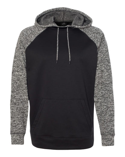 J. America Men's Colorblocked Cosmic Fleece Hooded Sweatshirt 8612 #color_Black/ Charcoal Fleck
