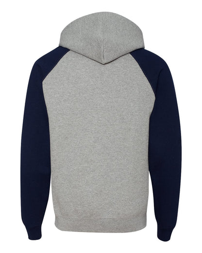 JERZEES Unisex Nublend® Colorblocked Raglan Hooded Sweatshirt 96CR #color_Oxford/ J. Navy