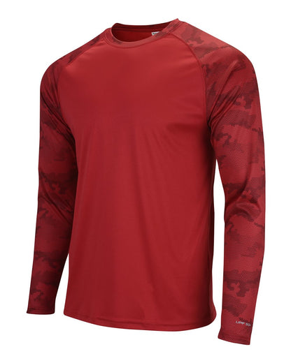 Paragon Unisex Cayman Performance Camo Colorblocked Long Sleeve T-Shirt 216 #color_Red