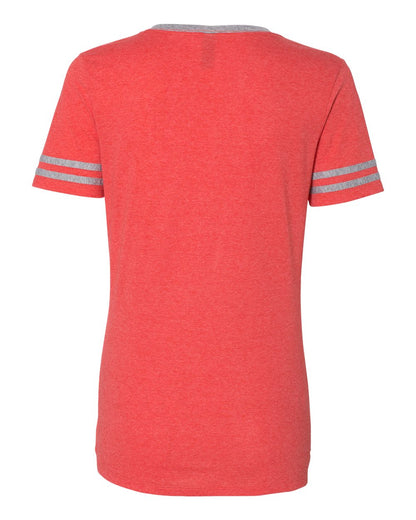 JERZEES Women's Varsity Triblend V-Neck T-Shirt 602WVR #color_Fiery Red Heather/ Oxford
