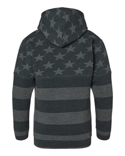 J. America Youth Triblend Fleece Hooded Sweatshirt 8880 #color_Black Stars &amp; Stripes Triblend