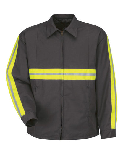 Red Kap Men's Tall Enhanced Visibility Perma-Lined Panel Jacket JT50ENT #color_Charcoal
