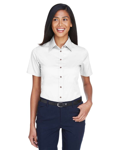 Harriton Women's Easy Blend™ Short Sleeve Twill Dress Shirt with Stain-Release M500SW #colormdl_White