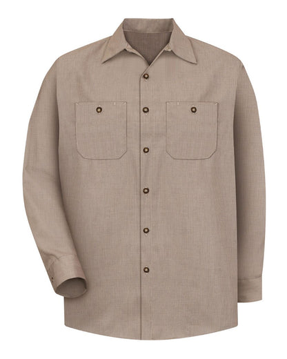 Red Kap Men's Industrial Long Sleeve Work Shirt SP14 #color_KB-Khaki/ Black Microcheck