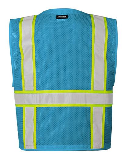 Kishigo Unisex EV Series® Enhanced Visibility Multi-Pocket Mesh Vest B100-111 #color_Electric Blue/ Lime - B110