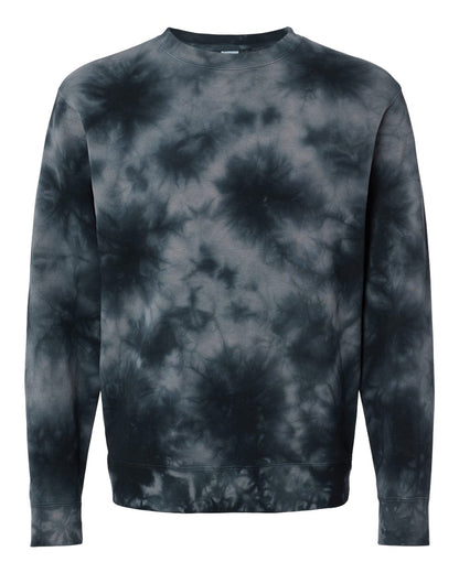 Independent Trading Co. Midweight Tie-Dyed Crewneck Sweatshirt PRM3500TD #color_Tie Dye Black