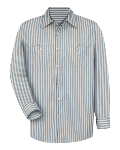 Red Kap Men's Premium Long Sleeve Work Shirt SP10 #color_GK - Green/ Khaki Stripe
