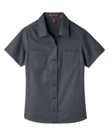 Harriton Women's Advantage IL Short Sleeve Dress Shirt M585W #color_Dark Charcoal