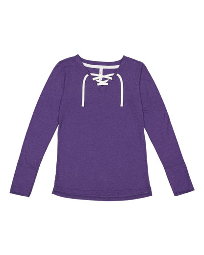 LAT Women's Fine Jersey Lace-Up Long Sleeve T-Shirt 3538 #color_Vintage Purple/ White
