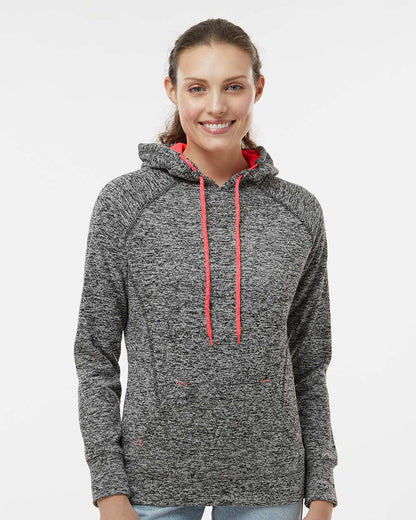 J. America Women’s Cosmic Fleece Hooded Sweatshirt 8616 #colormdl_Charcoal Fleck/ Fire Coral