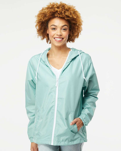 Independent Trading Co. Lightweight Windbreaker Full-Zip Jacket EXP54LWZ #colormdl_Aqua/ White Zipper