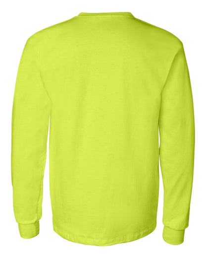 Gildan Unisex Ultra Cotton® Long Sleeve Pocket T-Shirt 2410 #color_Safety Green