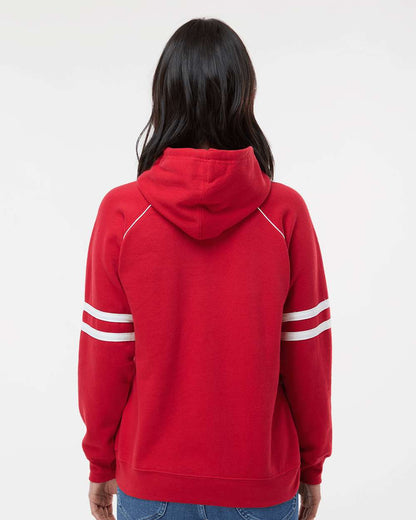 J. America Women's Varsity Fleece Piped Hooded Sweatshirt 8645 #colormdl_Red