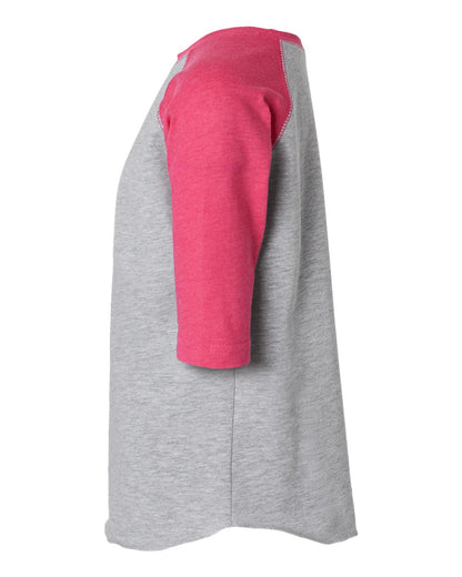 Rabbit Skins Toddler Baseball Fine Jersey Three-Quarter Sleeve Tee 3330 #color_Vintage Heather/ Vintage Hot Pink