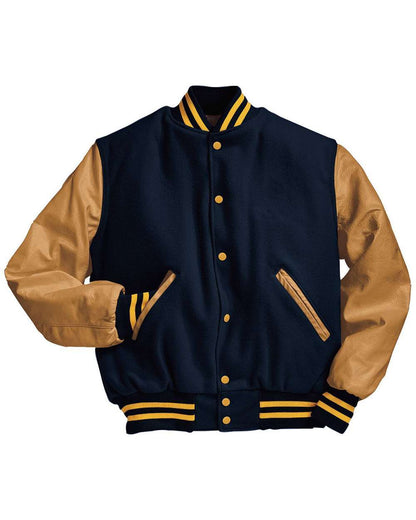 Holloway Men's Varsity Wool Jacket 224183 #color_Dark Navy/ Light Gold/ Light Gold
