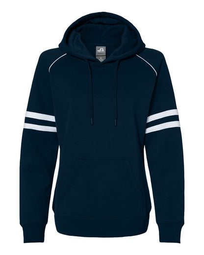 J. America Women's Varsity Fleece Piped Hooded Sweatshirt 8645 #color_Navy