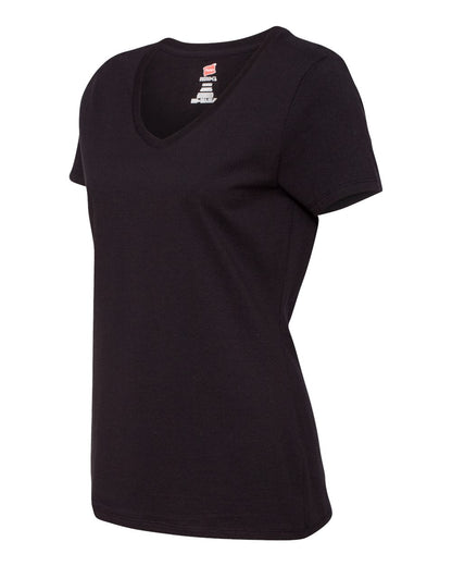 Hanes Women's Perfect-T V-Neck T-Shirt S04V #color_Black