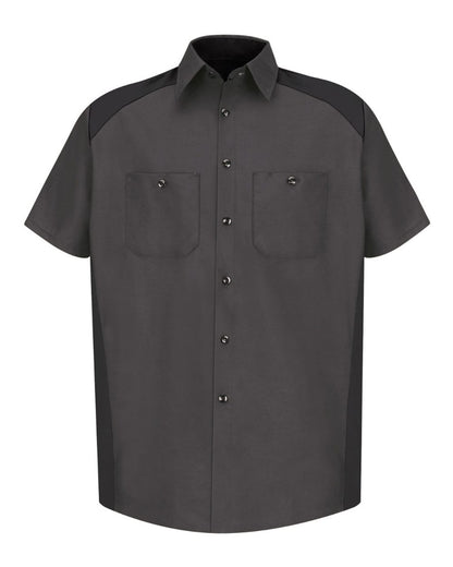 Red Kap Men's Short Sleeve Motorsports Shirt SP28 #color_Charcoal/ Black